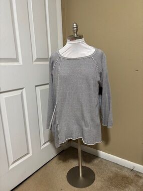 Striped Lightweight Long Sleeve Top - Gray & White